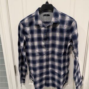 Vince Navy and White Plaid Casual Shirt